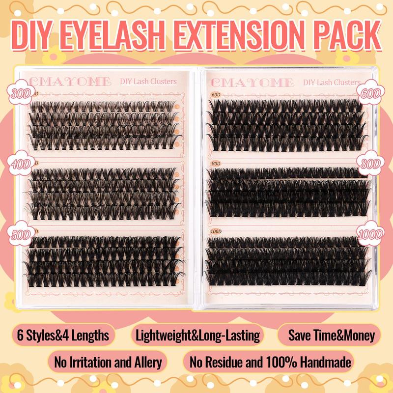 Natural Look Eyelash Extensions, 480pcs set Mixed Length Individual Lashes with Glue & Tweezers & Brush, Eye Makeup Enhancement Tool for Women, Lash Clusters, Cosmetic Products, Christmas Gift