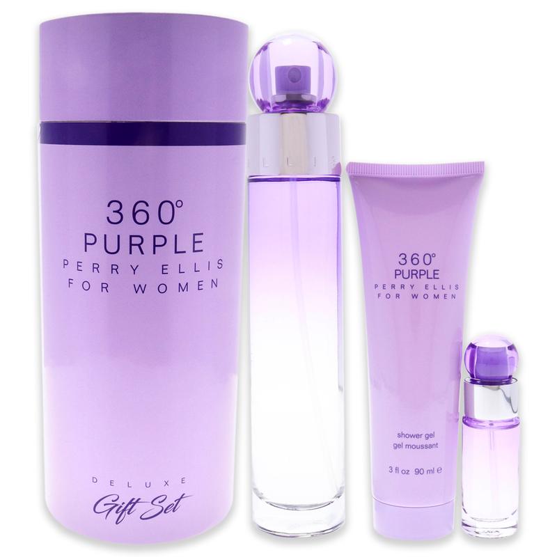 360 Purple by Perry Ellis for Women - 3 Pc Gift Set 3.4oz EDP Spray, 0.25oz EDP Spray, 3.0oz Shower Gel