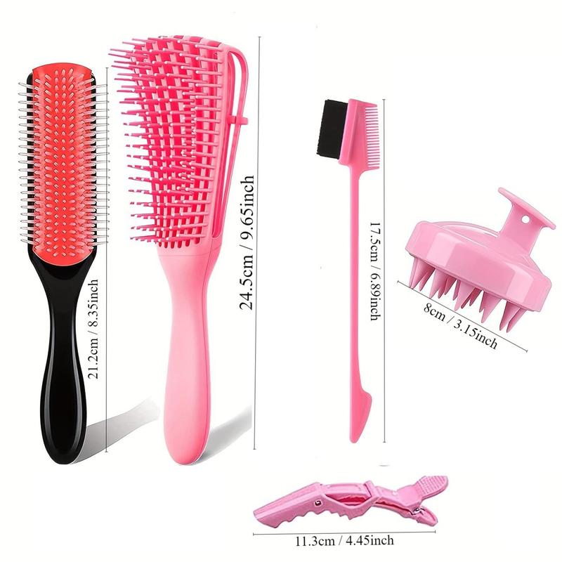 10pcs set Detangling Brush Set, Including 5 Counts Hair Clips, 1 Count Shampoo Brush, 4 Counts Hair Brushes, Hair Care Tools