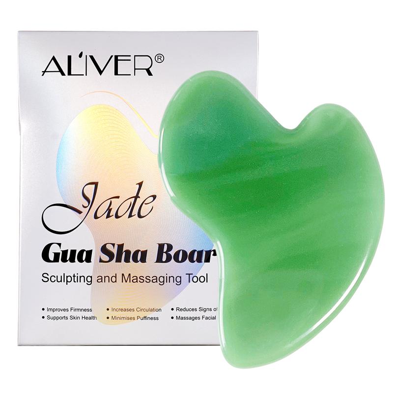 Aliver Gua Sha Scraping Massage Tool with Castor Oil, Natural Jade Gua Sha Board, 2 Colors