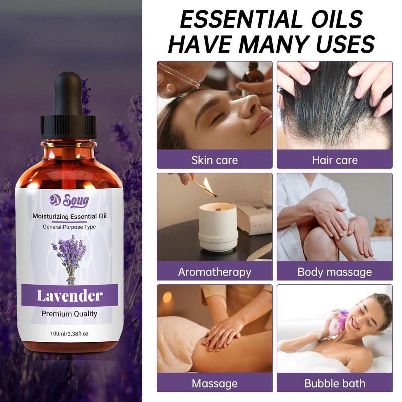 Lavender Essential Oil, Sandalwood Essential Oil, Tea Tree Essential Oils, Natural Relaxation for Skin Care, Massage, Shower and Diffuser