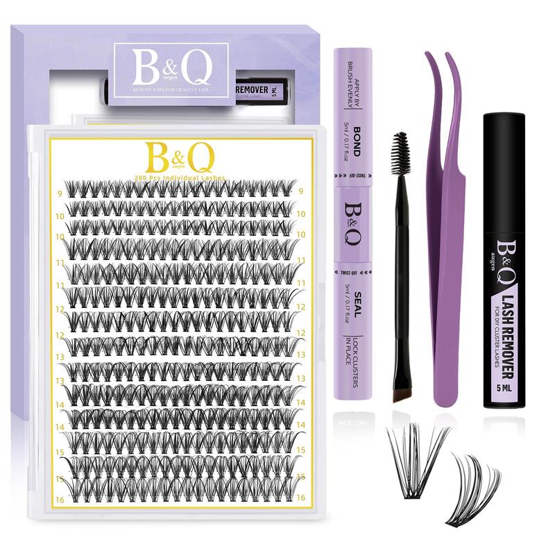 DIY Lash Extension Kit B&Q 280 Pcs Individual, 0.07D 9-16Mix 40D Lash Clusters Kit With Eyelash Extension Glue, Lash Glue Remover, Cosmetic Lash Clusters (kit-40D-0.07D,9-16Mix), Christmas Gift