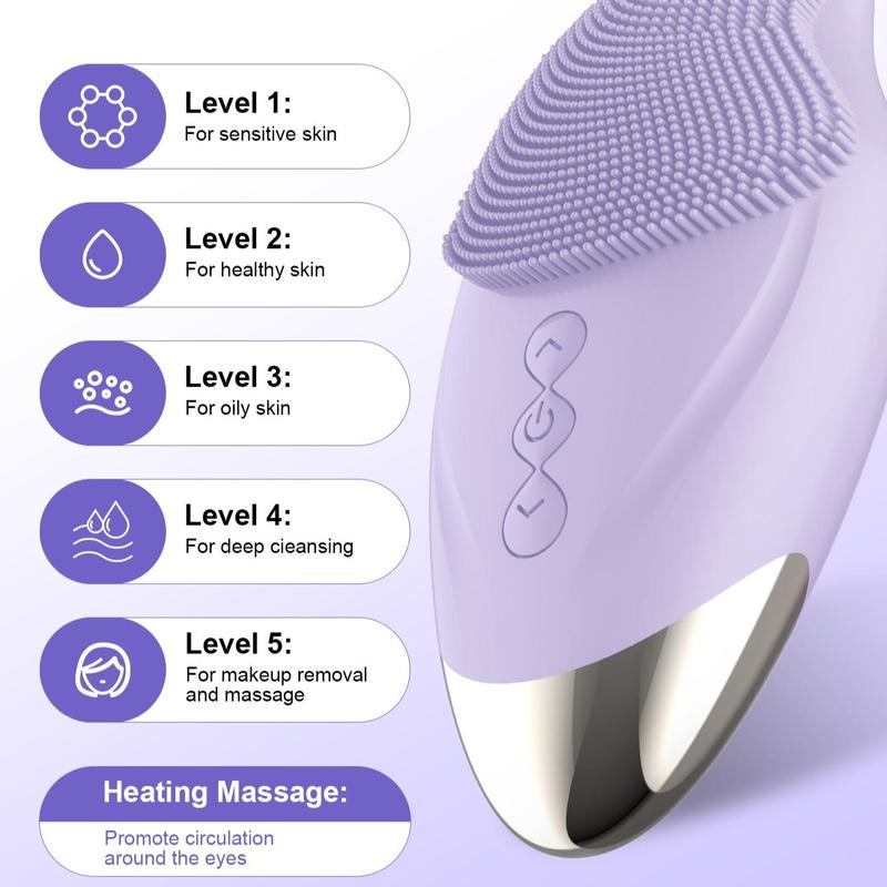 Rechargeable Facial Cleansing Brush, Silicone Face Scrubber, Electric Face Brush for Cleaning, Massaging, Facial Skin Care Tool for Women, Gift for Halloween, Christmas