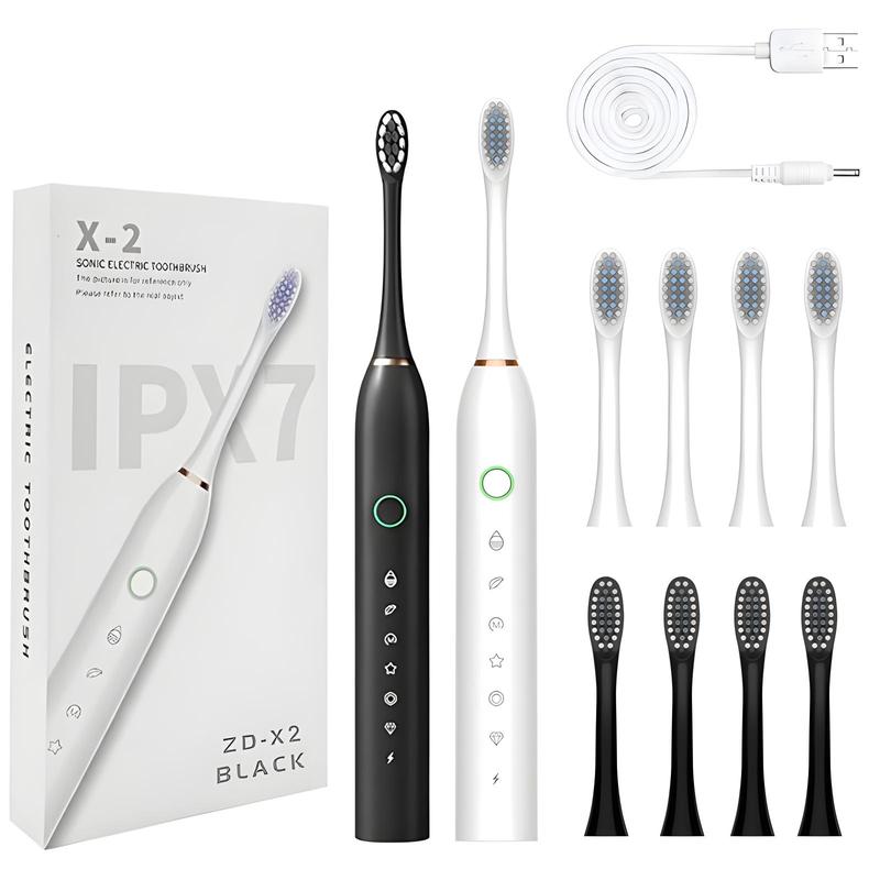 Portable Electric Toothbrush Set for Christmas Gift, 2 Counts Rechargeable Sonic Cleaning Toothbrush & 8 Counts Replacement Brush Heads, Intelligent Home & Travel Toothbrushes