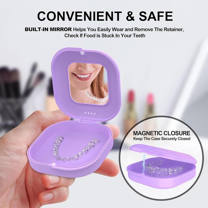 Keep Your Retainer Organized with This Case! Retainer Case with Mirror and Vent Holes. Cute Retainer Holder Case Compatible with Invisalign. Aligner and Night Guard Case. Slim Retainer Case with Retainer Removal Tool, Chewies & Brush. Purple Color