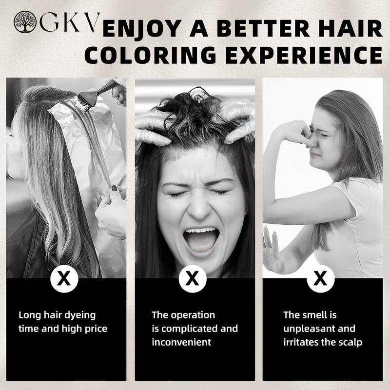 GKV Black Hair Color Shampoo Instant 3 in 1 +99.99% Gray Hair Coverage - Herbal Ingredients - Various Colors Available Vegetable Hair Dye - 400ml