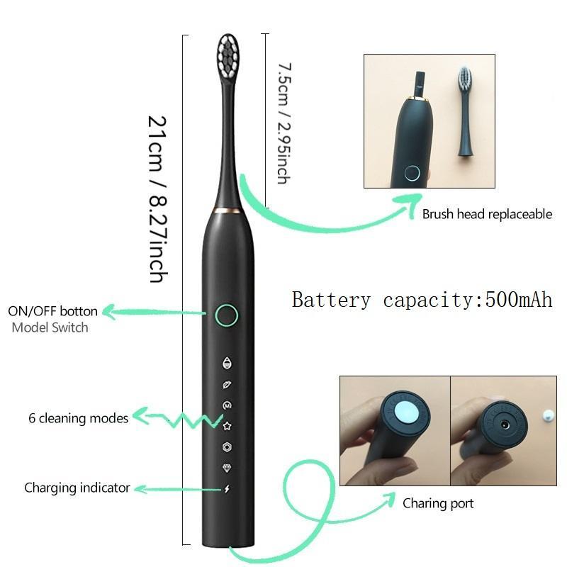 Portable Electric Toothbrush Set for Christmas Gift, 2 Counts Rechargeable Sonic Cleaning Toothbrush & 8 Counts Replacement Brush Heads, Intelligent Home & Travel Toothbrushes