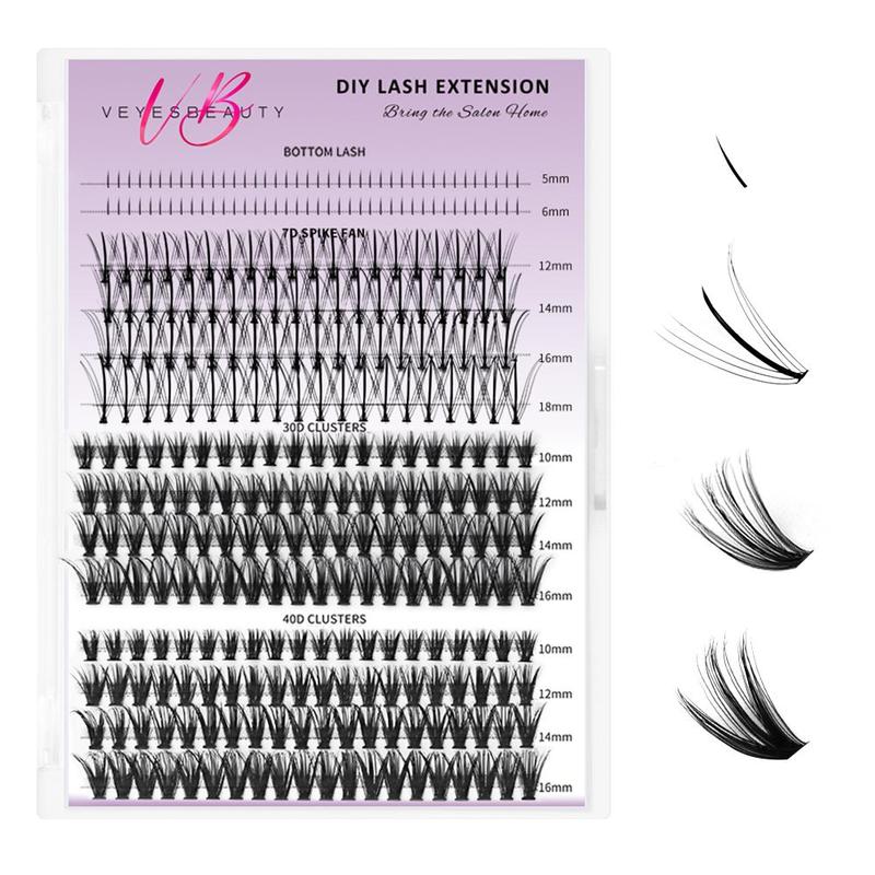 Veyesbeauty Lash Clusters Individual Lash Extensions Multi-type Mix Bottom, 1 Count Light Volume, 7D Spike, 20D Clusters for Self Application