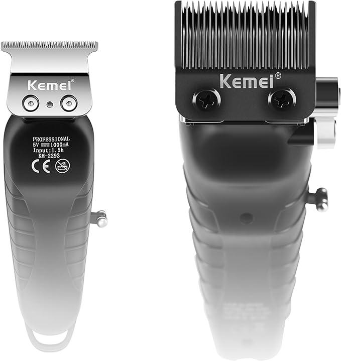 Kemei-2293+2296 Combo Men's Hair Clipper, Professional Hair Clipper and Trimmer Set, Men's Cordless Zero-Clearance Trimmer with LED Display, 11 Guide Combs LCD Display glaker hair