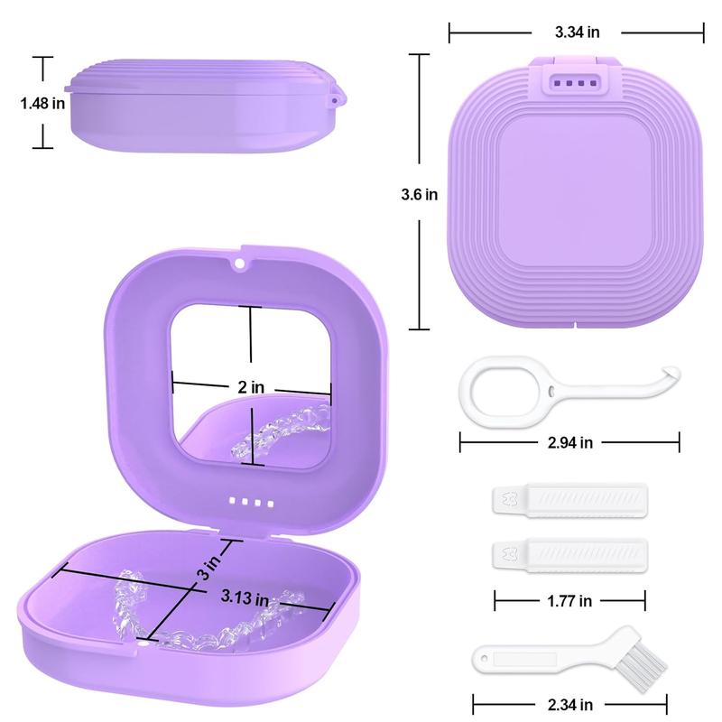 Keep Your Retainer Organized with This Case! Retainer Case with Mirror and Vent Holes. Cute Retainer Holder Case Compatible with Invisalign. Aligner and Night Guard Case. Slim Retainer Case with Retainer Removal Tool, Chewies & Brush. Purple Color