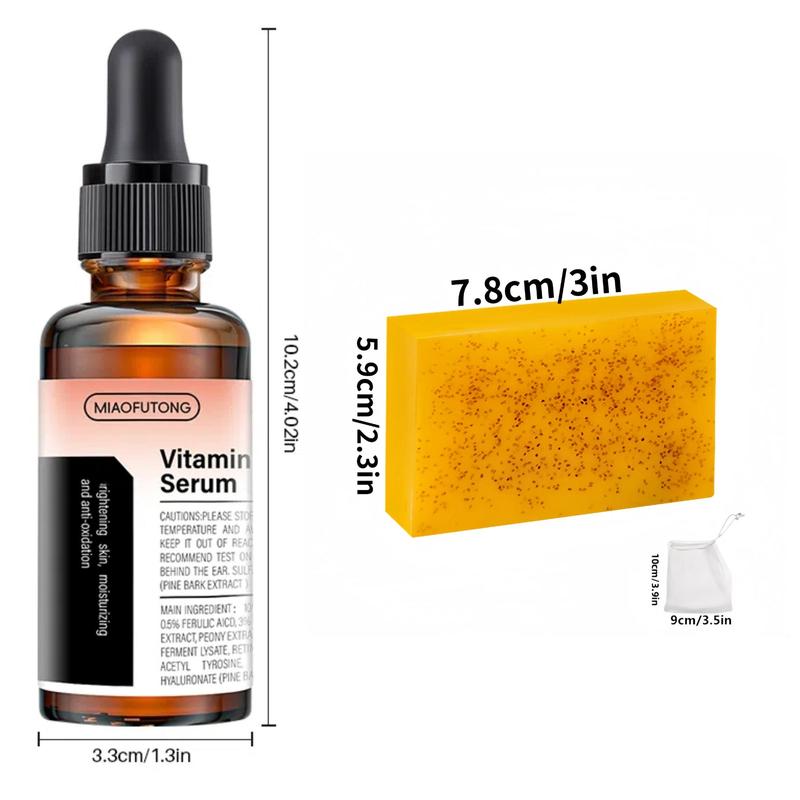 Turmeric Soap & Vitamin C Facial Serum, 1 Set Deep Cleansing & Moisturizing Skin Care Kit for Men & Women, Skin Care Kit for All Skin Types