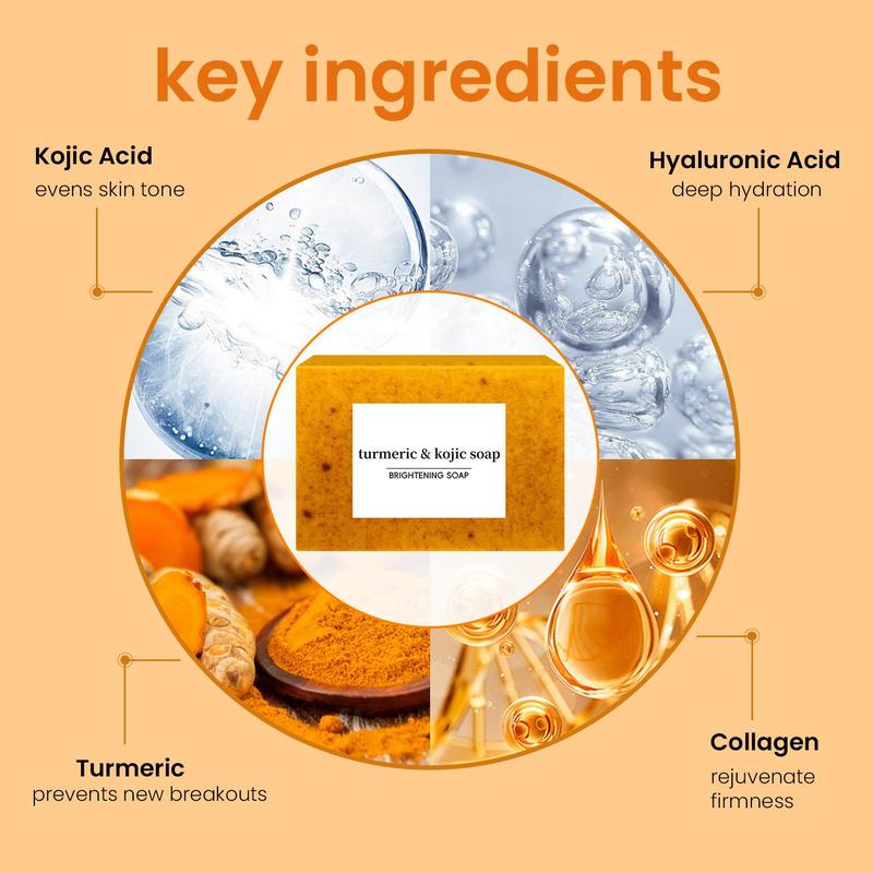 3PCS Turmeric & Kojic Acid Brightening Soap, Kojic Acid Soap, Soap Body Care Body Wash Lemon Flawless Organic Facial Cleansing Skincare Comfort Cleanser Skin Repair