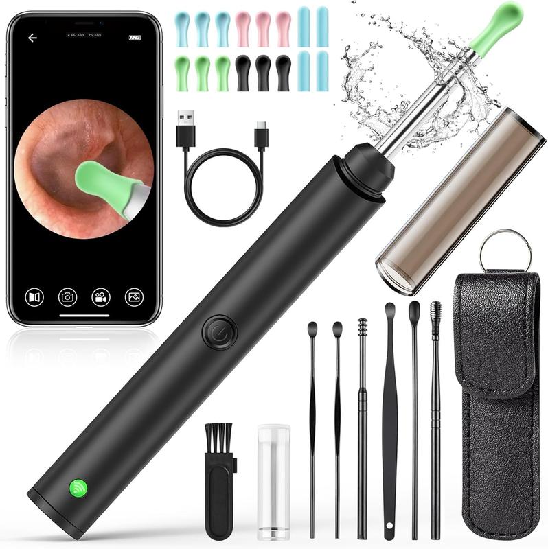 Ear Wax Removal Tool Camera, Ear Cleaner with Camera 1296P, Ear Camera Wax Removal with 6 LED Light, Ear Cleaning Kit, Earwax Remover with Camera Otoscope for  iOS iPad Android (Black)