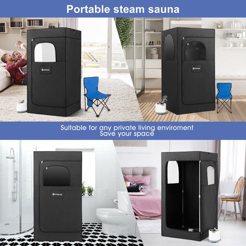 COSVALVE Full Size Portable Steam Sauna Kit, Personal Sauna Tent for Home Spa,4L & 1500W Steam Generator,Remote Control,Timer, Hook,Indoor Steam Room for Relaxation