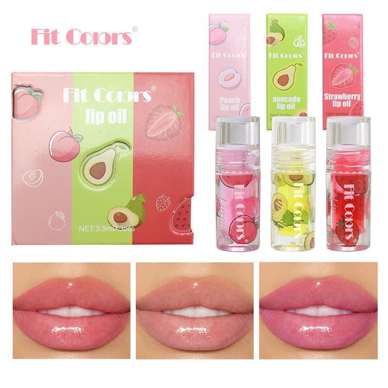 Juicy Fruit Lip Oil Set, 3pcs Moisturizing Transparent Glossy Lip Oil, Lip Gloss Lip Glaze Stick, Plumping Lip Oil Stick for Girls & Women, Beauty & Personal Care Product for Women's Gift