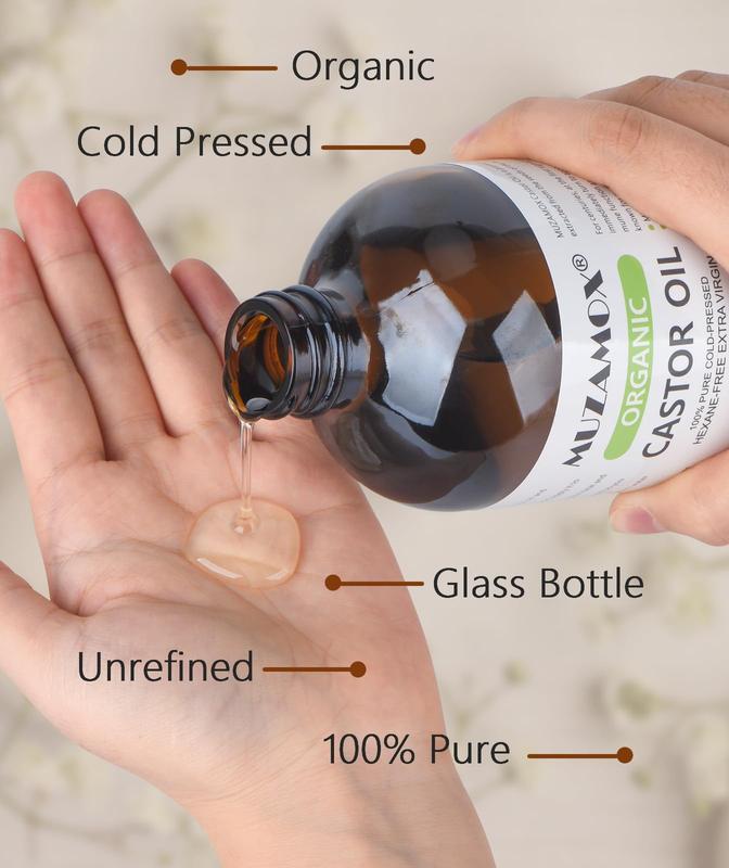 Organic castor oil cold pressure glass bottle, 100 % pure, cold pressure, non -hexane, cymbal oil, eyelashes, eyebrows, comfortable Comfort