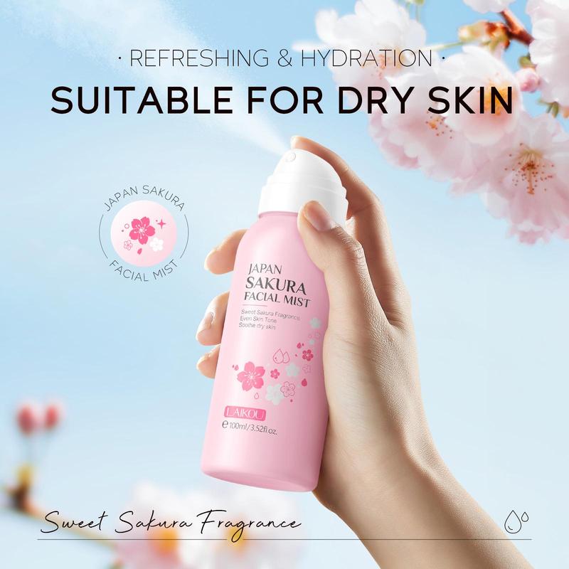 Moisturizing Sakura Skin Care Kit (1 Set), Including Facial Toner Mist, Day & Night Eye Cream, Spot Cream, Hand Cream, Foot Care Wand, Hand Soap Tablet, Gift Bag