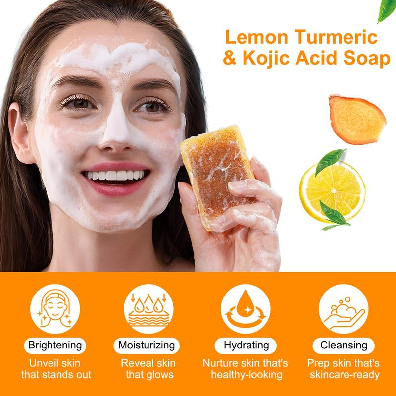 Lemon Turmeric Kojic Acid Soap, 1 2 3 Counts Gentle Cleansing Brightening Soap Bar, Moisturizing Body Wash Soap for Women & Men