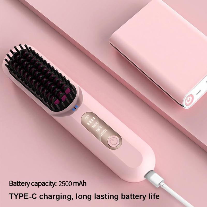 Portable Hair Straightening Comb, 1 Box Rechargeable Hair Straightener, Hair Styling Tool for Women & Girls for Home & Salon Use