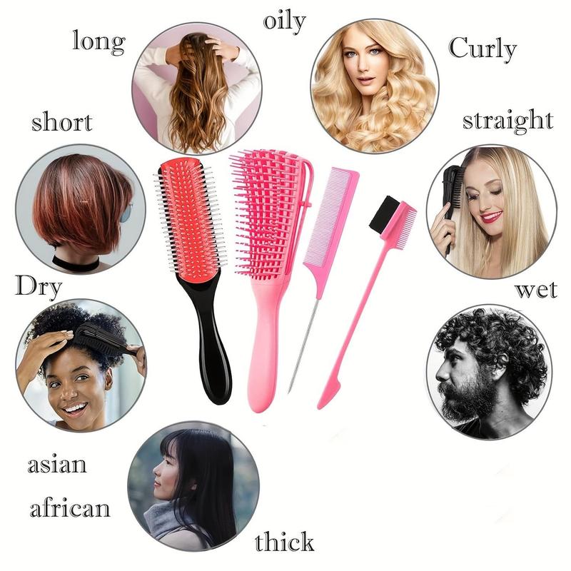 10pcs set Detangling Brush Set, Including 5 Counts Hair Clips, 1 Count Shampoo Brush, 4 Counts Hair Brushes, Hair Care Tools