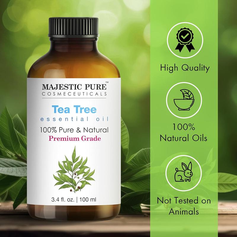 MAJESTIC PURE Tea Tree Essential Oil | 100% Pure and Natural Tea Tree Oil | Premium Grade Essential Oils for Hair Care, Home, Diffusers, Skin, Aromatherapy, Massage and Humidifiers | 3.4 Fl Oz Majestic Pure