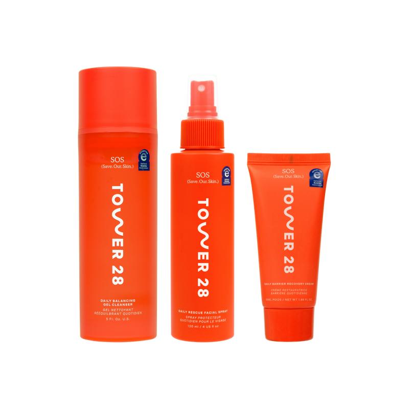 Tower 28 Hydrating SOS Rescue Set with Toner, Cleanser, and Cream for Face Gel Moisturizer Skincare Daily