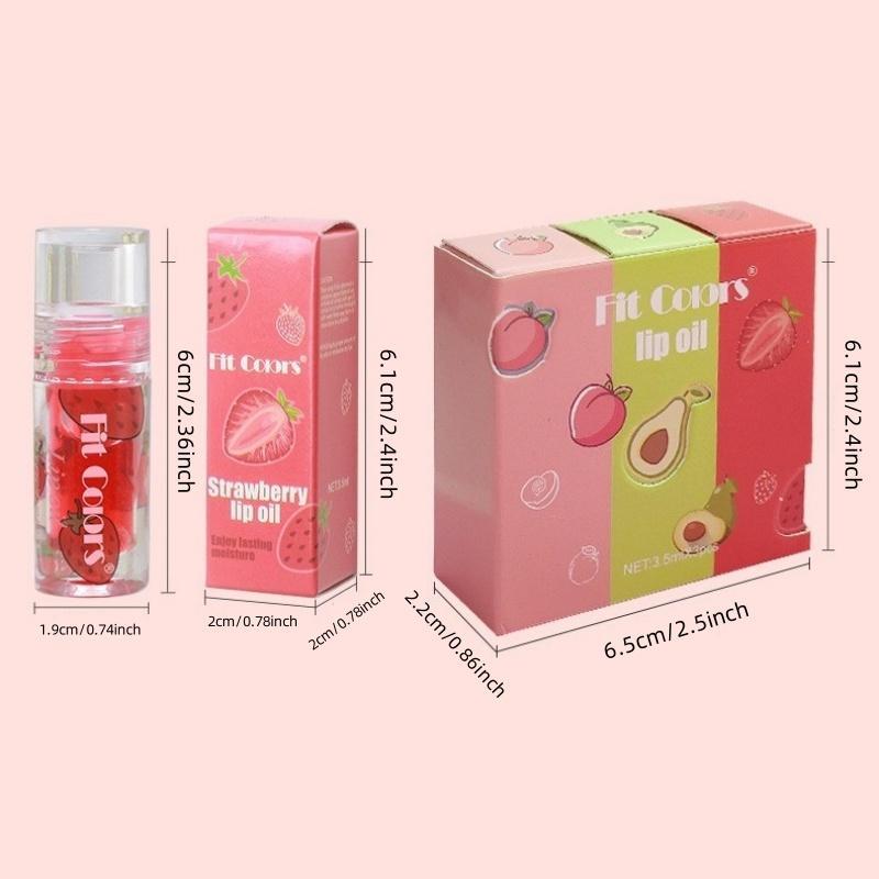 Juicy Fruit Lip Oil Set, 3pcs Moisturizing Transparent Glossy Lip Oil, Lip Gloss Lip Glaze Stick, Plumping Lip Oil Stick for Girls & Women, Beauty & Personal Care Product for Women's Gift