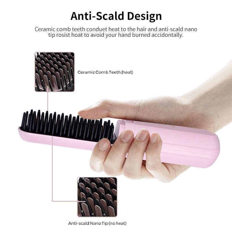 YMUB  capsule Cordless Hair Straightener Brush - Portable Straightening Brush for Travel, Mini Hot Straightening Comb for Women, Ceramic Coating, Lightweight for Touch-ups, Anti-Scald