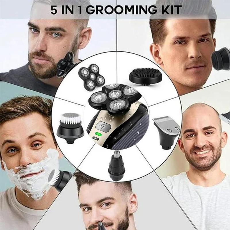 5-in-1 Electric Razor for Men, 1 Set Head Shaver for Wet Dry Skull Bald Head, Rechargeable Rotary Shavers, Hair Clipper Trimmer Neon Clipper, Winter & New Year Gift, Stocking Fillers