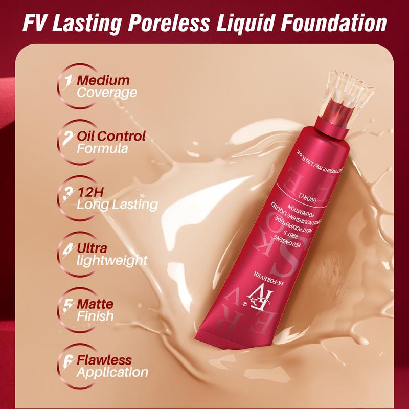 [2 Counts] FV Waterproof Liquid Foundation, Oil Control Long Lasting Liquid Foundation For Matte Finish Makeup