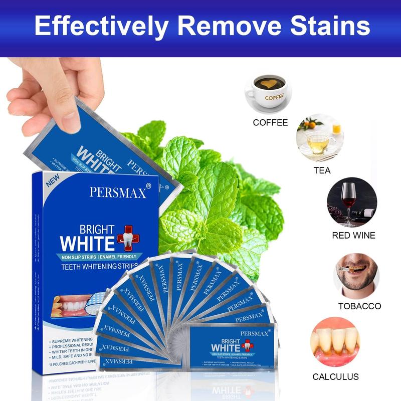 Teeth Whitening Strips for Teeth Sensitive, Non-Slip Enamel-Safe Strips, Professional and Safe Teeth whitening Strips, for Smoking Coffee Soda Wine Stain, 28 Strips 14 Treatments (Mint)