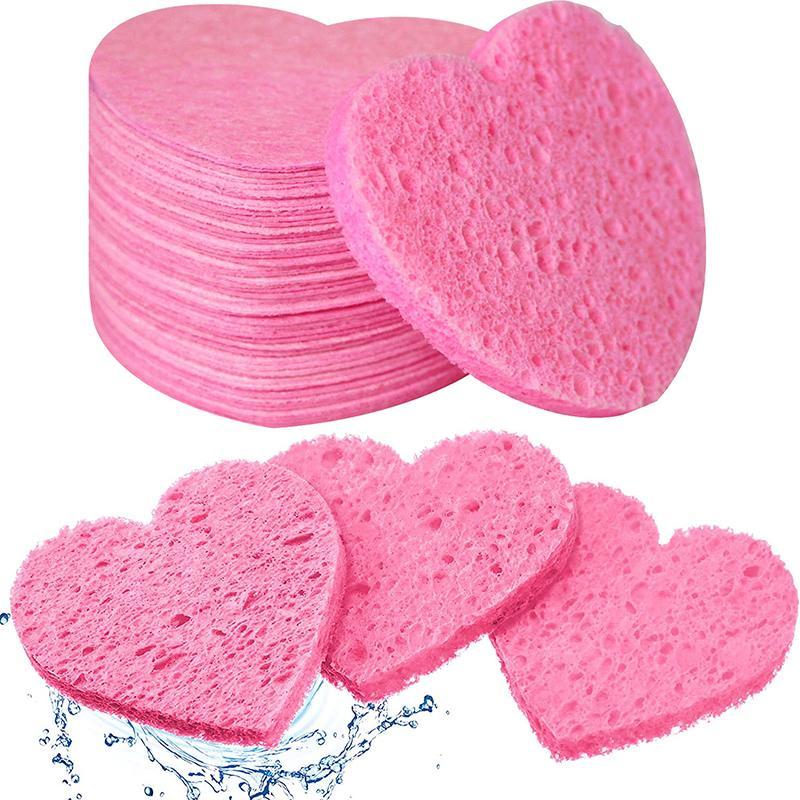 Comfort Heart Shaped Facial Cleansing Puff, 20pcs Portable Compressed Facial Sponge, Daily Use Comfort Facial Skin Care Tool, For Women and Girls