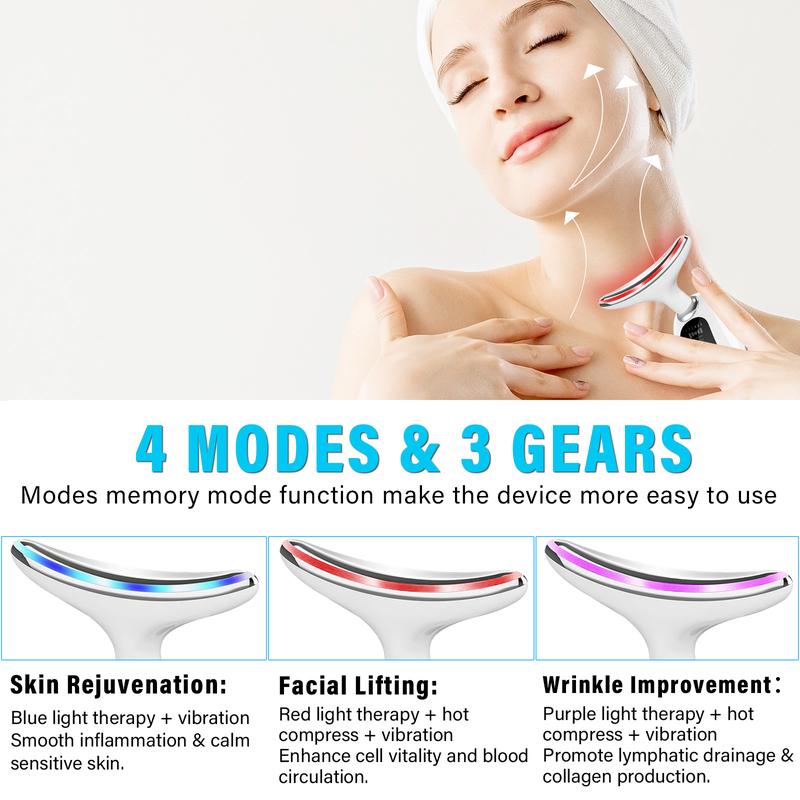 Red-Light-Therapy-for-Face and Neck, Face  culpting Wand Facial Massager with 7 Color (White)