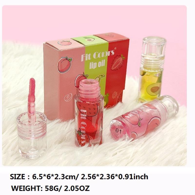 Juicy Fruit Lip Oil Set, 3pcs Moisturizing Transparent Glossy Lip Oil, Lip Gloss Lip Glaze Stick, Plumping Lip Oil Stick for Girls & Women, Beauty & Personal Care Product for Women's Gift