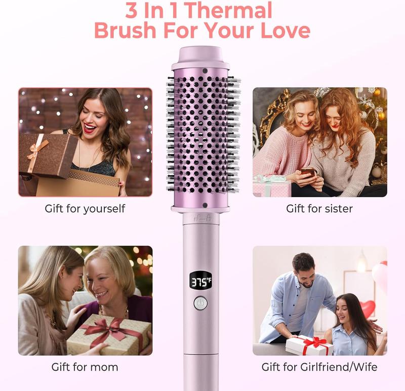 Thermal Brush, Curling Iron Hair Styling Tool with Double Ceramic Tourmaline & PTC,3 In 1 Heated Round Brush Set with 1.25 1.5 1.75 Inch, 5 Temps Settings Detachable Thermal Round Brush Curling Brush