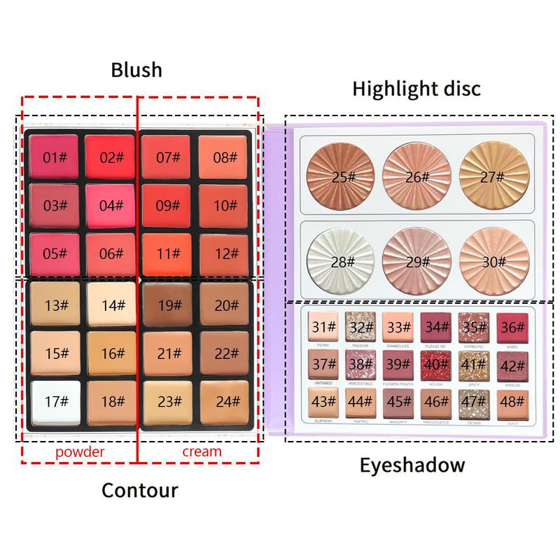 48 Color Makeup Palette with without Brush Set, 1 Set Multi-functional Makeup Palette, High Pigmented Blendable Makeup Powder for All Styles