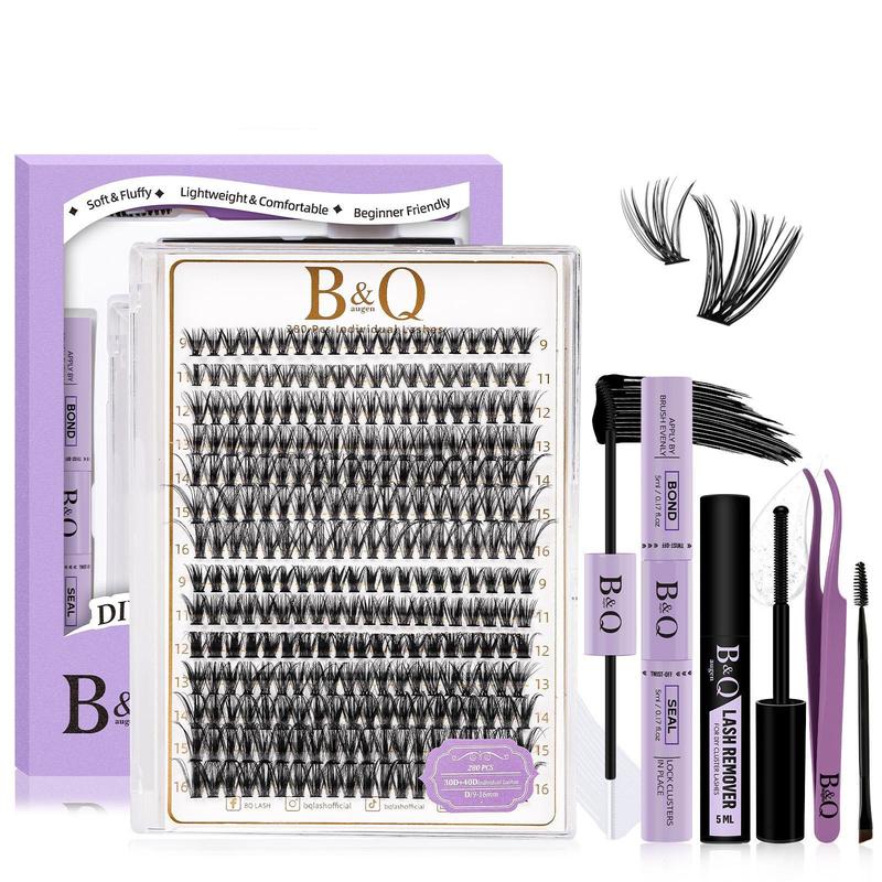 DIY Lash Extension Kit B&Q 280 Pcs Individual, 0.07D 9-16Mix 40D Lash Clusters Kit With Eyelash Extension Glue, Lash Glue Remover, Cosmetic Lash Clusters (kit-40D-0.07D,9-16Mix), Christmas Gift