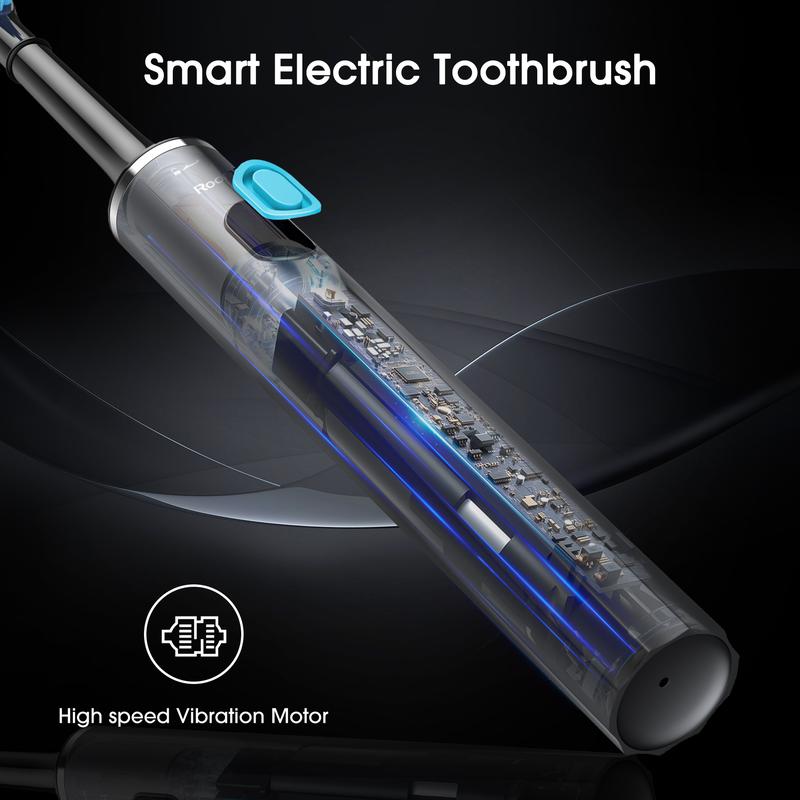 Rooman Sonic Electric Toothbrush - Travel Set with Case and Replacement Brush Heads, Deep Cleaning Mode Brush, IPX7 Waterproof