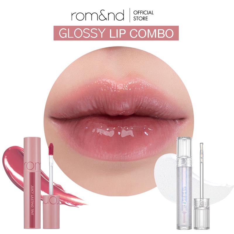 [rom&nd Official Shop] rom&nd Glossy Lip Combo (Juicy Lasting Tint 25 Bare Grape + Glasting Water Gloss 00 Meteor Track) romand  water gloss shade 00 meteor track