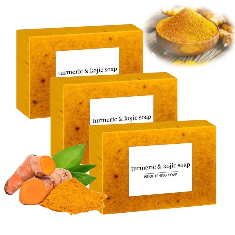 3PCS Turmeric & Kojic Acid Brightening Soap, Kojic Acid Soap, Soap Body Care Body Wash Lemon Flawless Organic Facial Cleansing Skincare Comfort Cleanser Skin Repair