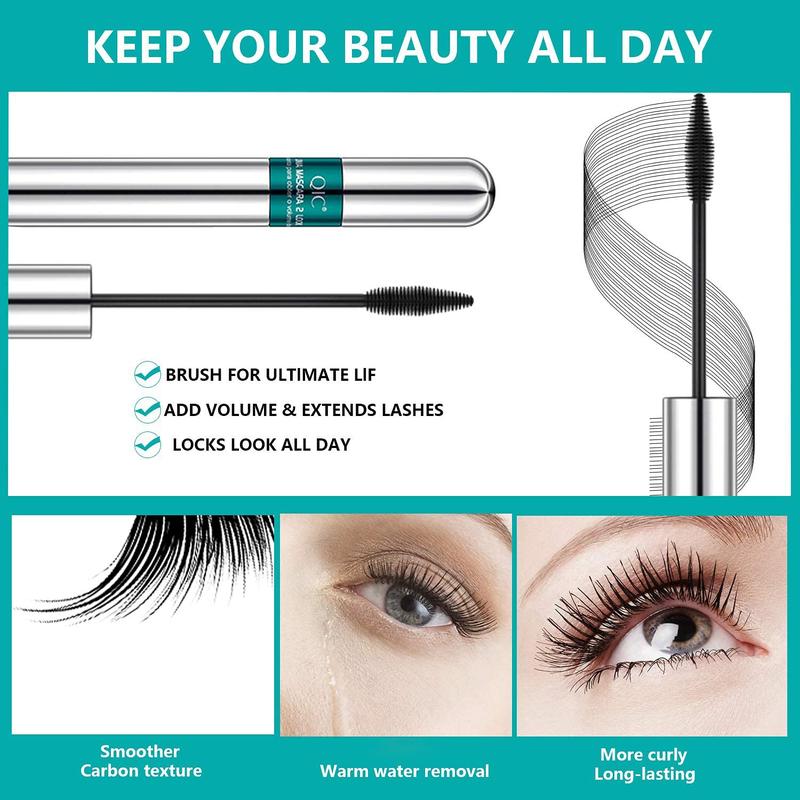 4D Silk Fiber Lash Mascara,2 in 1 Mascara For Natural Lengthening And Thickening Effect,no clumping Superstrong Mascara for Long-Lasting,Beauty Charming Eye Make up