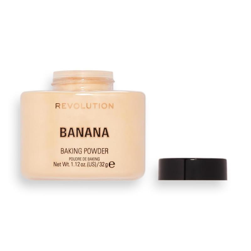 Revolution Beauty Loose Baking Powder Banana 1.13 Oz - Multi-Use, Luminous Finish - Fluffy, Brush