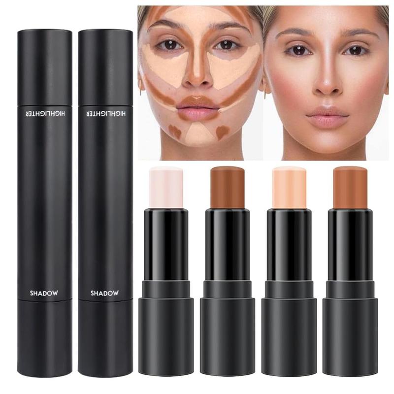 4 Color Highlighter Contour Stick,Cream Contour Palette Kit for Beginners,Bronzer Contouring Sticks,contorno maquillaje para mujer en oferta,Concealer Stick Primer Face Makeup Brightener,01+02 Temogu