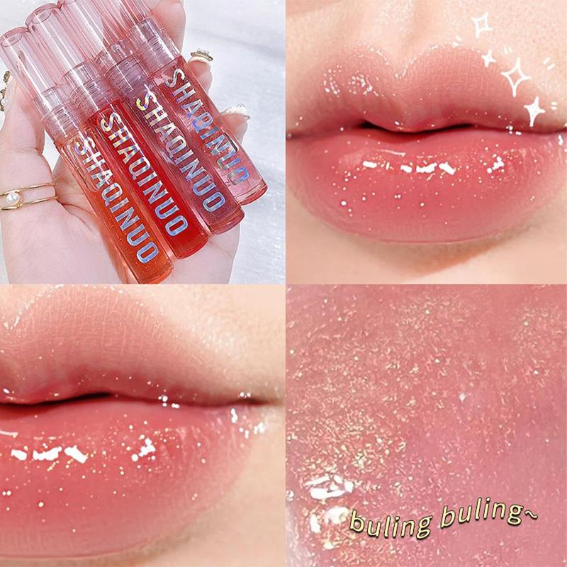 Moisturizing Glitter Lip Gloss, 4pcs Transparent Tinted Moisturizing Lip Oil, Glossy Lip Glaze Stick, Plumping Lip Oil Lip Stick for All Occasions Makeup, Birthday Festival Gift for Women and Girls