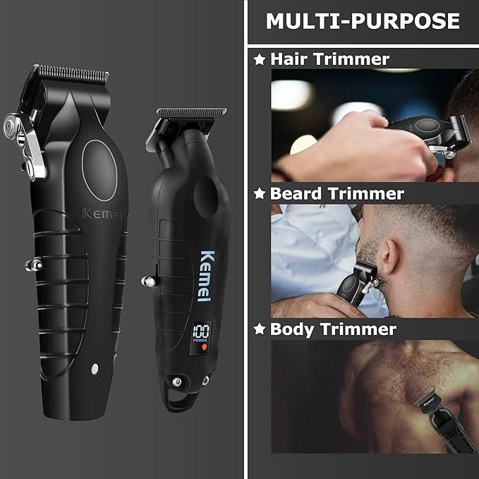 Kemei-2293+2296 Combo Men's Hair Clipper, Professional Hair Clipper and Trimmer Set, Men's Cordless Zero-Clearance Trimmer with LED Display, 11 Guide Combs LCD Display glaker hair