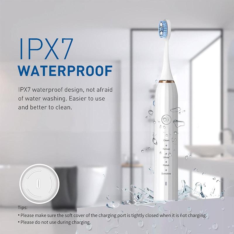 IPX7 Waterproof Electric Toothbrush Set, 1 Set Sonic Toothbrush with 2 Counts Replacement Brush Head, Intelligent Timer Toothbrush for Travel Home