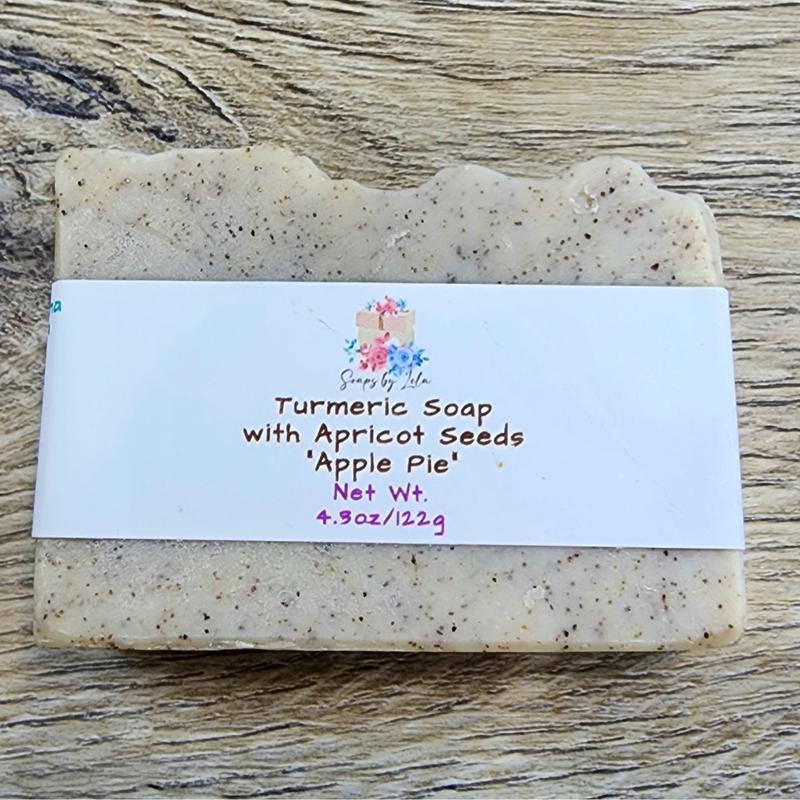 Handmade Turmeric Soap with Apricot Seeds by Soaps By Lela - Solid Bar Soap for Hydrating Sensitive Skin Body Care Body Wash Cleansing