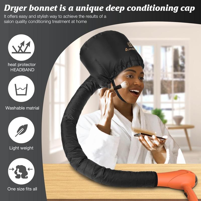 Bonnet Hood Hair Dryer Attachment - Soft, Adjustable Extra Large Bonnet Hair Dryer for Speeds Up Drying at, Easy to Use for Styling, Curling Deep Conditioning (Black)