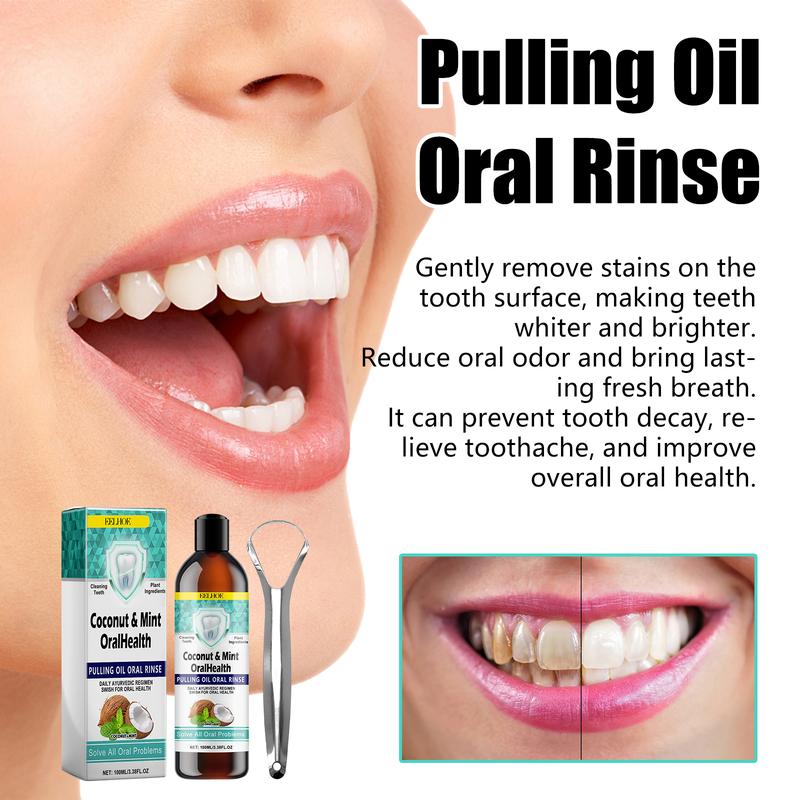 EELHOE Pulling Oil Oral Rinse, To Tartar Very Well Beautiful Teeth And Fresh Breath Clean Oral Care Gums Coconut Mint Whitening Oral