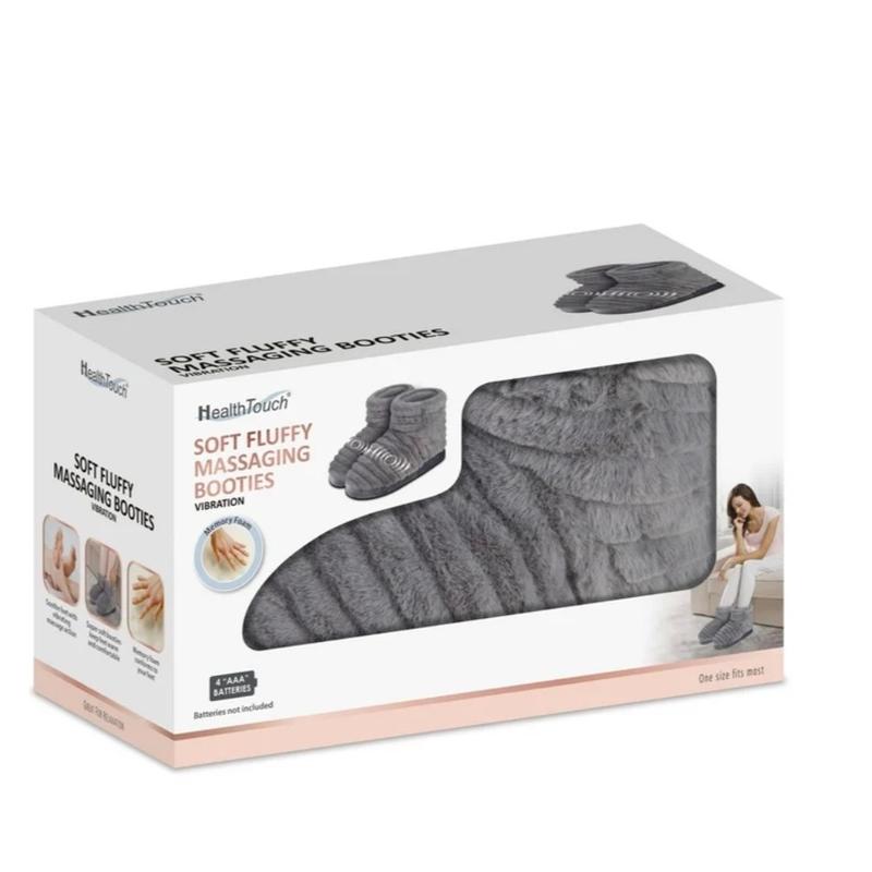 Health Touch Soft Fluffy Massaging Booties with Memory Foam, Foot Massager Vibration, Gray